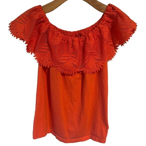 A NEW DAY Coral/Orange Off The Shoulder Top Lace Flower Floral Neckline Size XS - Picture 1 of 7